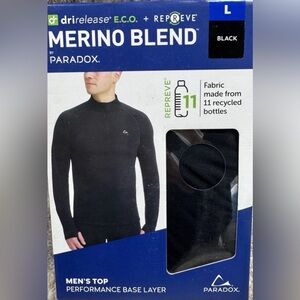 Paradox Men’s 1/4 Zip Merino Blend Performance Base Layer Top Black, Large